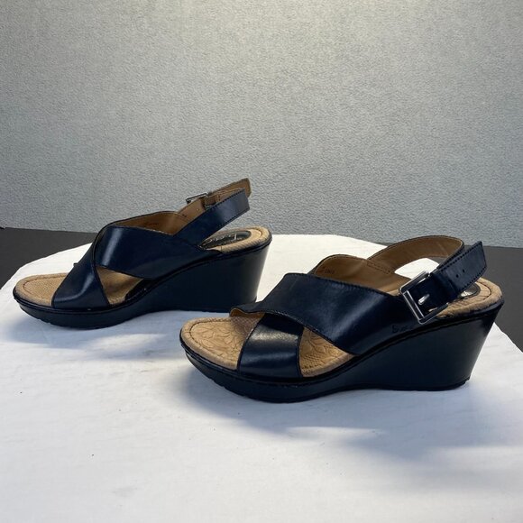 Born Daisy Wedge Sandal Women's Black Leather Chunky Strap Slingback Casual 7 M‎ - Picture 12 of 16